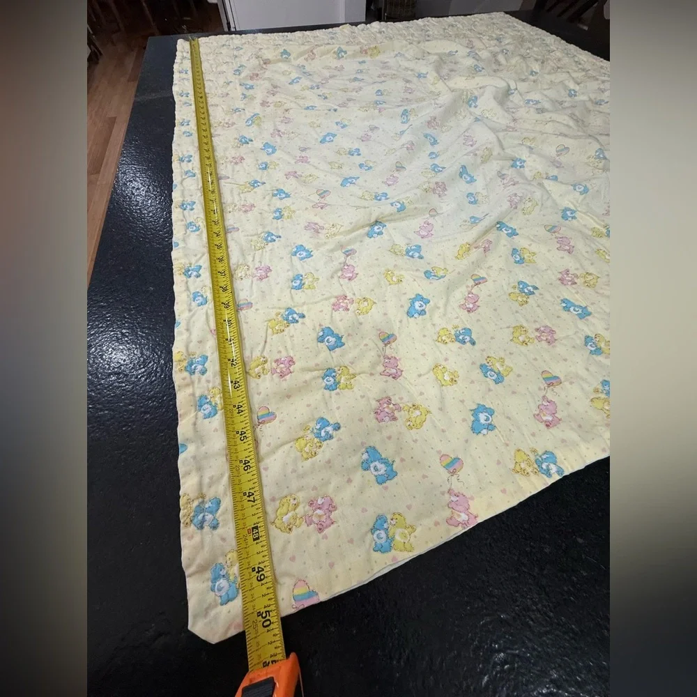 Vintage Care Bears Yellow Quilt Baby Blanket / Crib Blanket